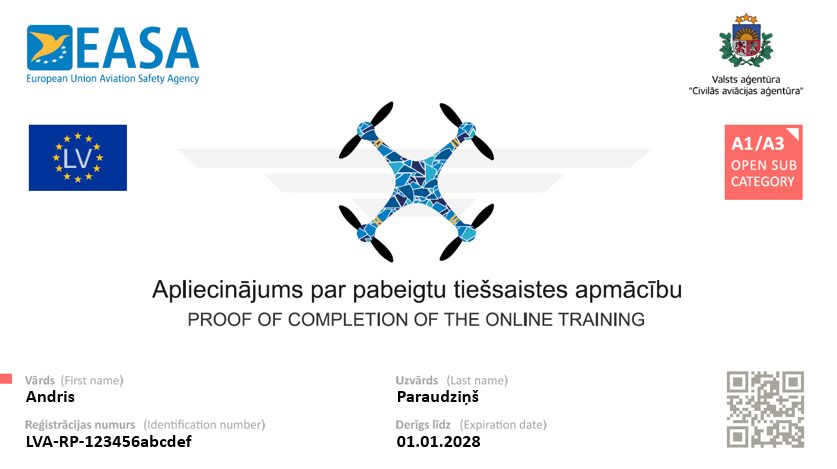 Dronu Atvērtās A3 kategorijas pilota licence