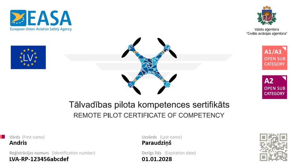 Dronu Atvērtās A2 kategorijas pilota licence